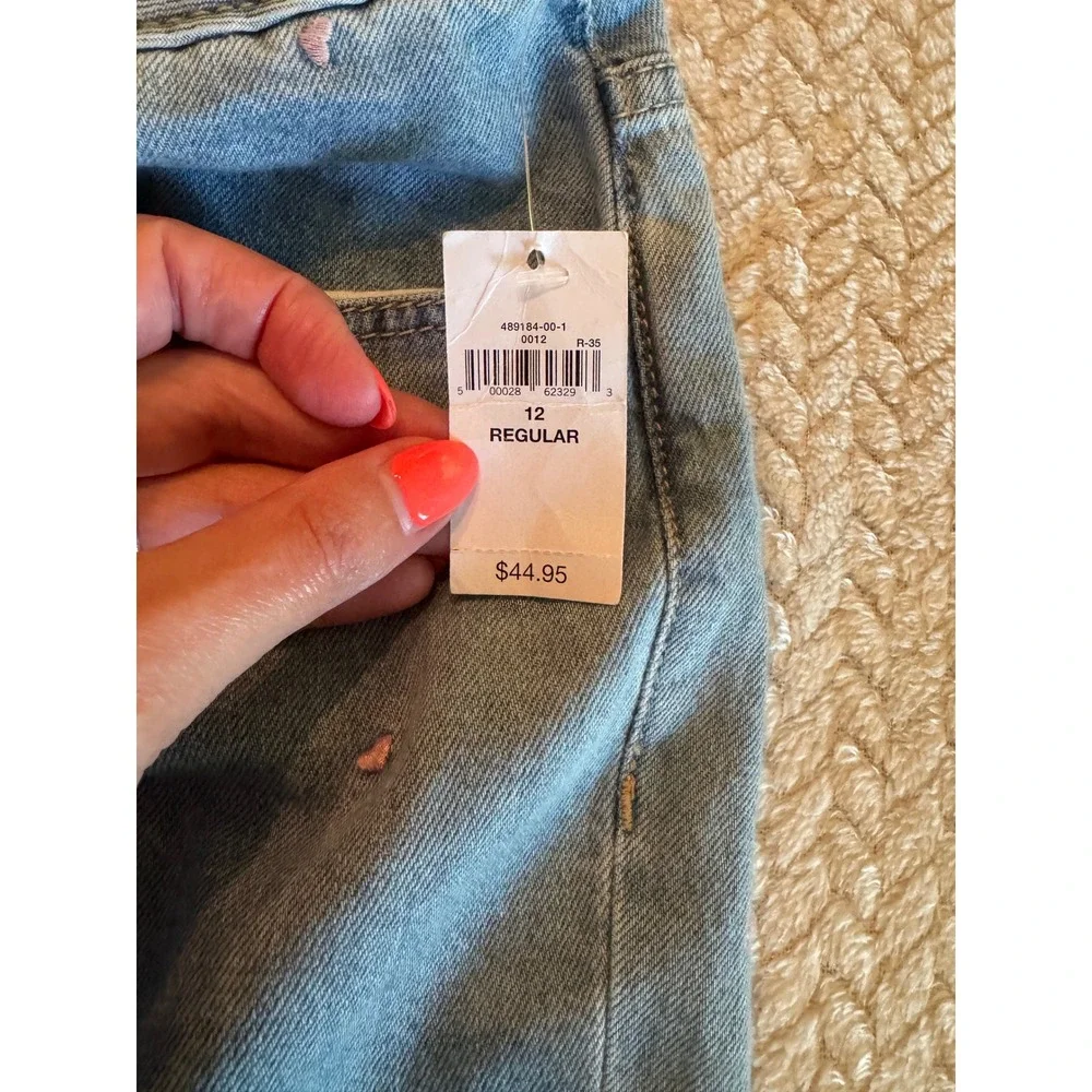 Gap Kids Girls Light Wash Rainbow Embroidered Girlfriend Jeans Size 12 Regular